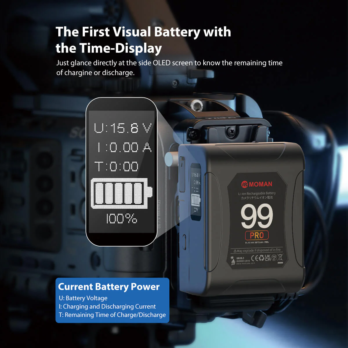 【Extra 20% Off with POBT20】Moman Power 99 Pro 99Wh V Mount Battery with Display, Dual D-Tap, USB-A, and USB-C Ports - Image 3