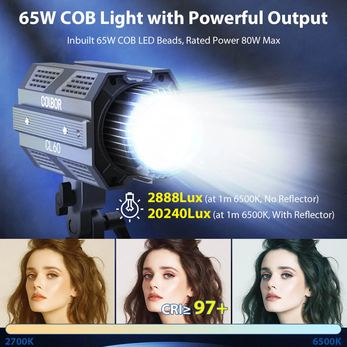 COLBOR CL60 Best Lighting Setup for Studio Photography, 65W Output, Bi Color Temp, 10 Light Matrix, DC & Battery Power Supply - Image 3