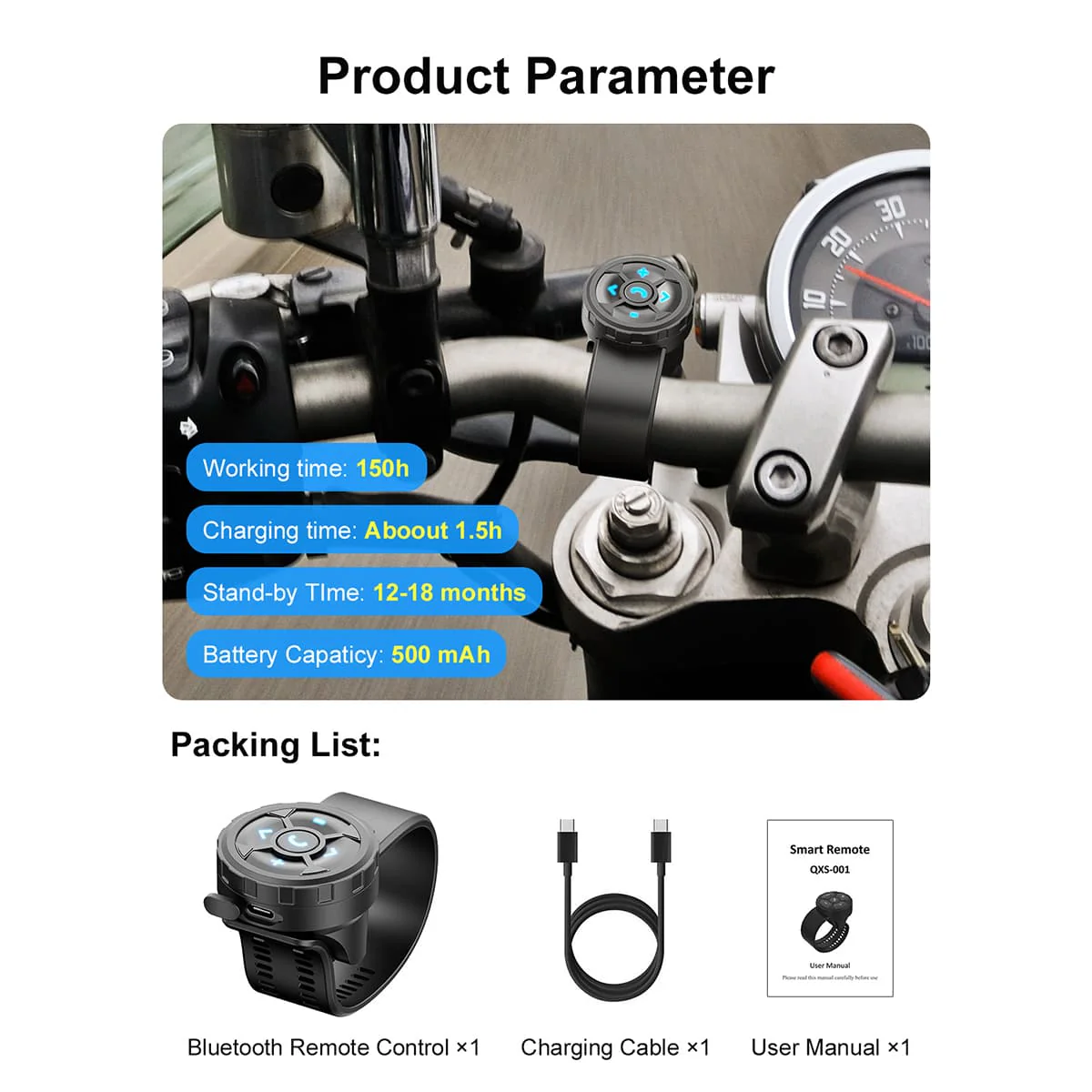 Moman BTC1 Bluetooth Media Remote Control for Motorcycle Helmet Intercom, Strap Type Featured - Image 8