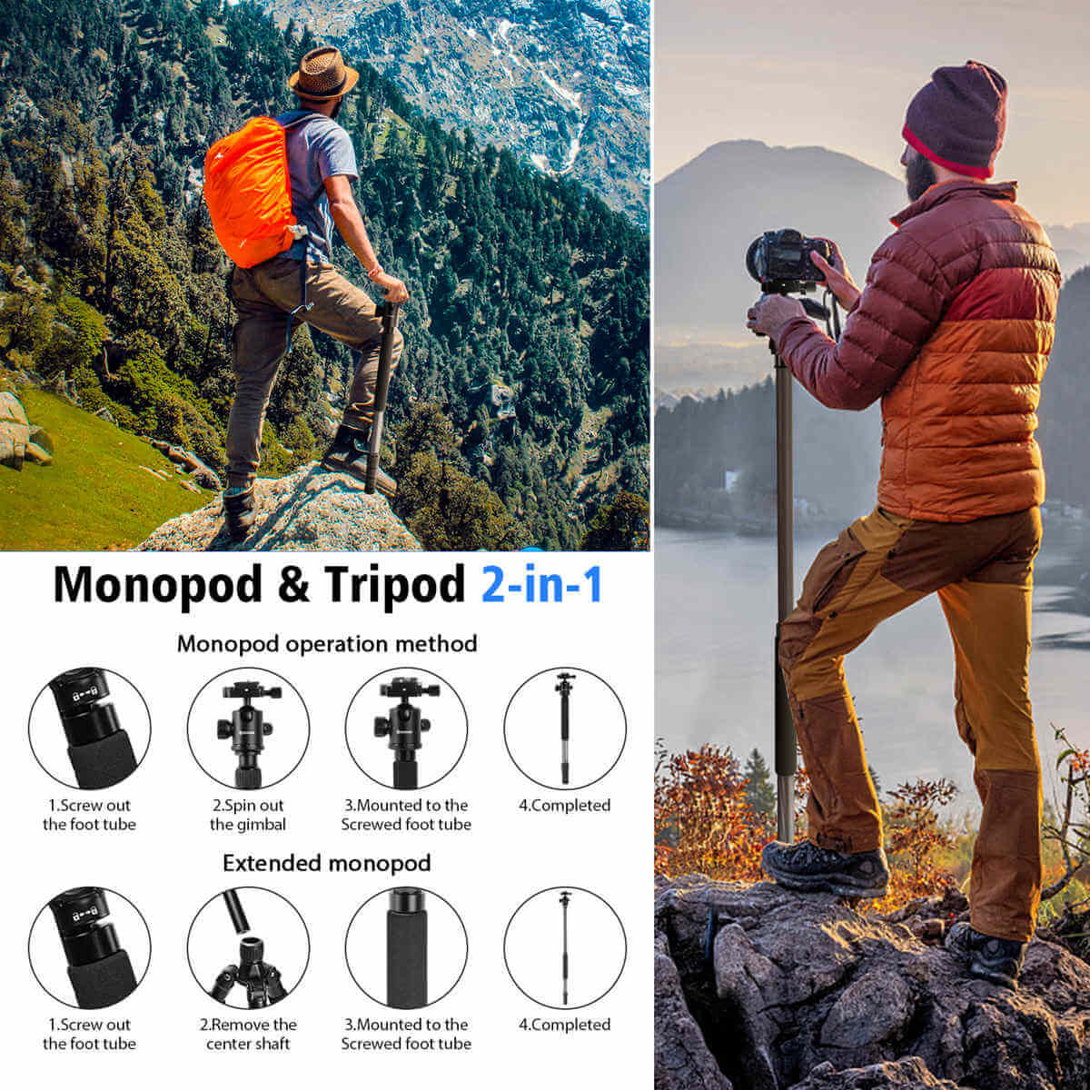Moman CA70 Best Carbon Fiber Travel Tripod with Central Axis, 15kg Payload - Image 6