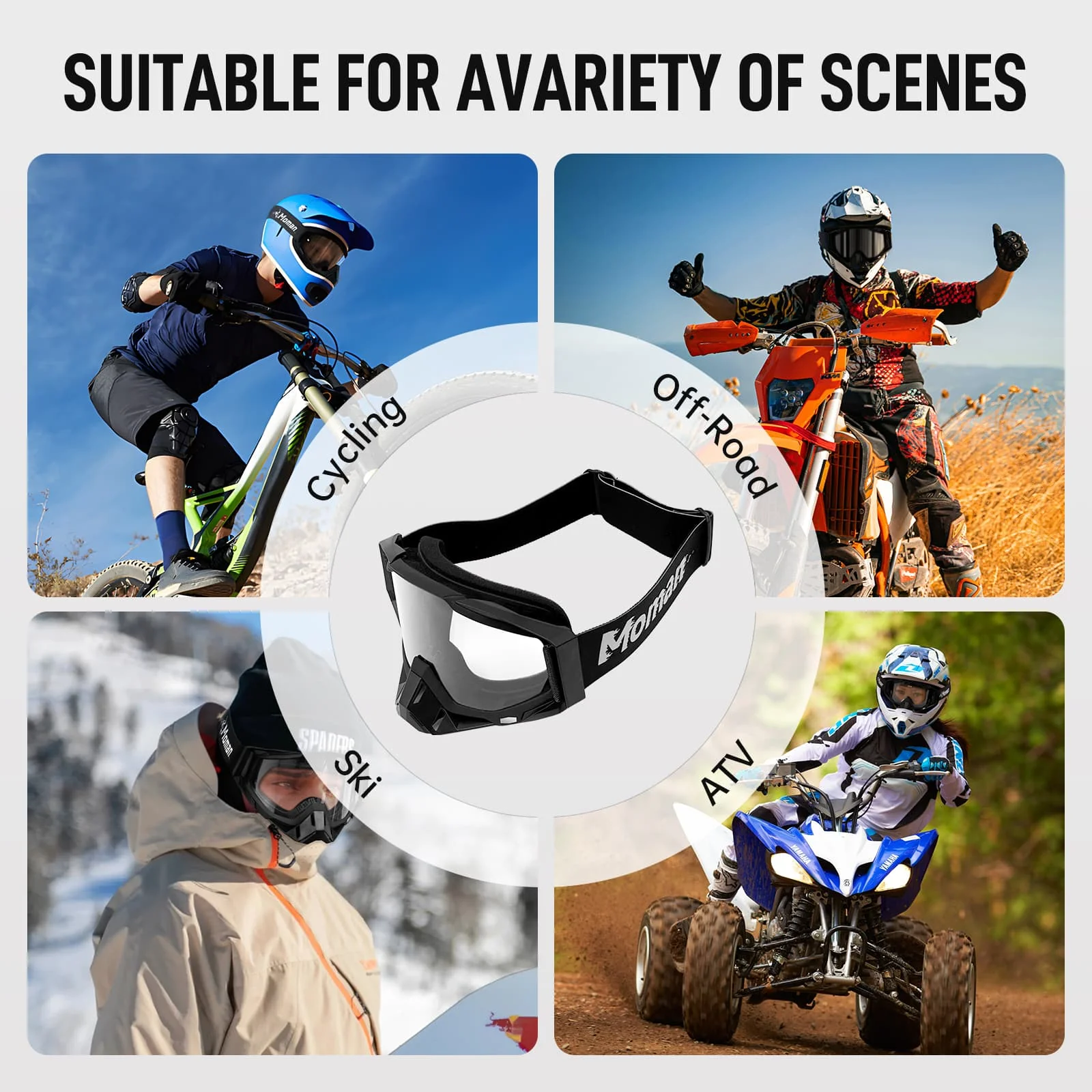 Moman AOG Goggles for Motorcycle Helmets with Removable Nose Guard, Bendable TPU Frame, UV400 Protection, Transparent & Grey Lenses Available - Image 8
