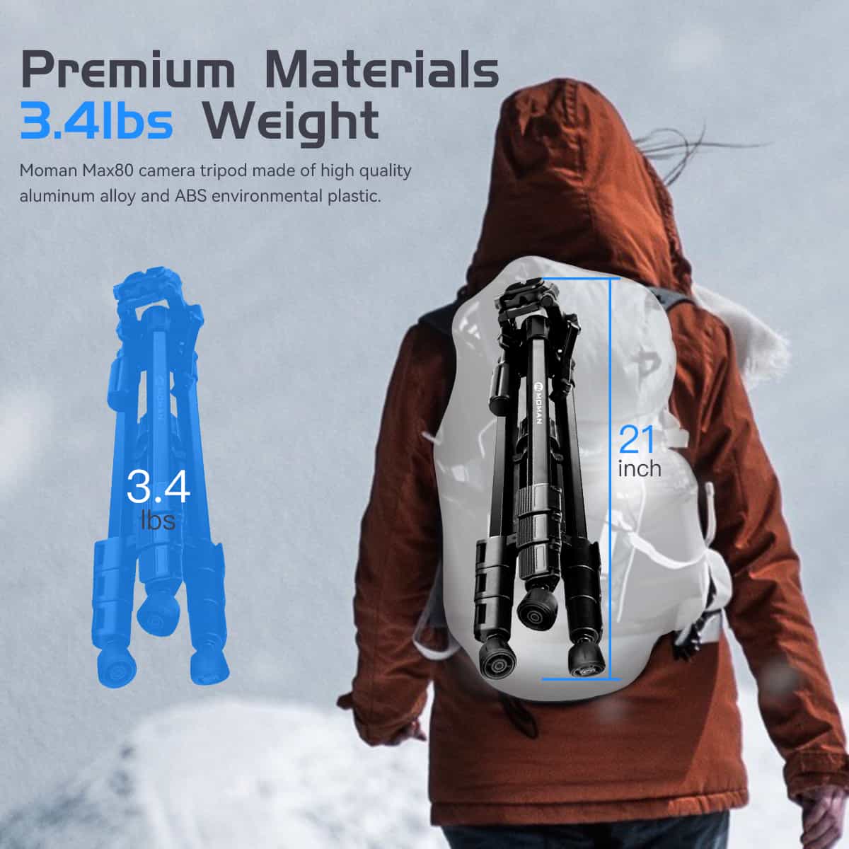 Moman Max80 Heavy Duty Camera Tripod with 15Kg Payload and Max. Extension Height of 200cm - Image 5