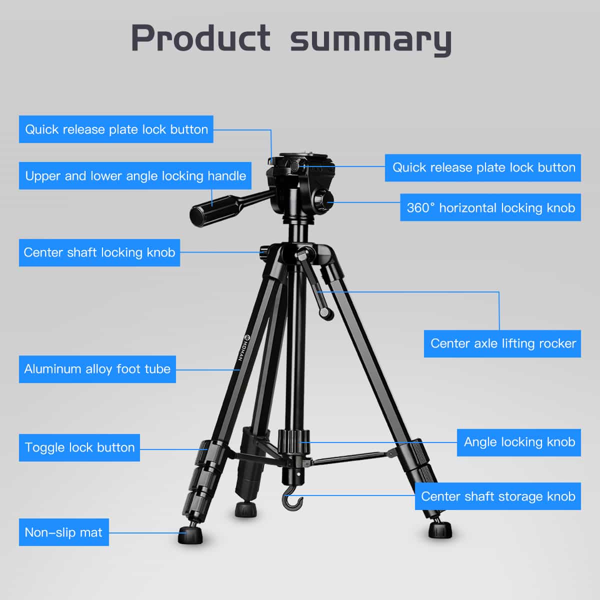 Moman Max80 Heavy Duty Camera Tripod with 15Kg Payload and Max. Extension Height of 200cm - Image 7