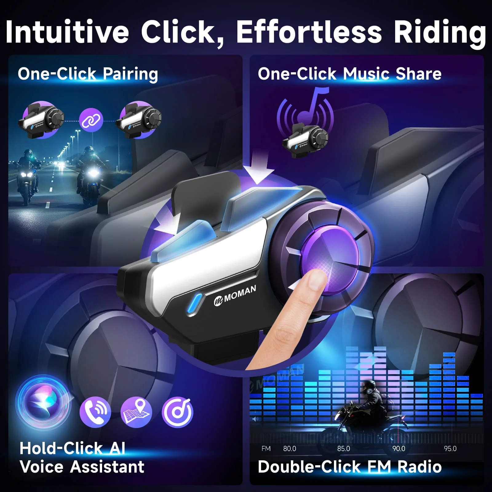 Moman H2S Intercom System for Motorcycle, Featuring ENC Noise Cancellation, Windproof Mic, and Audio Multitasking - Image 7