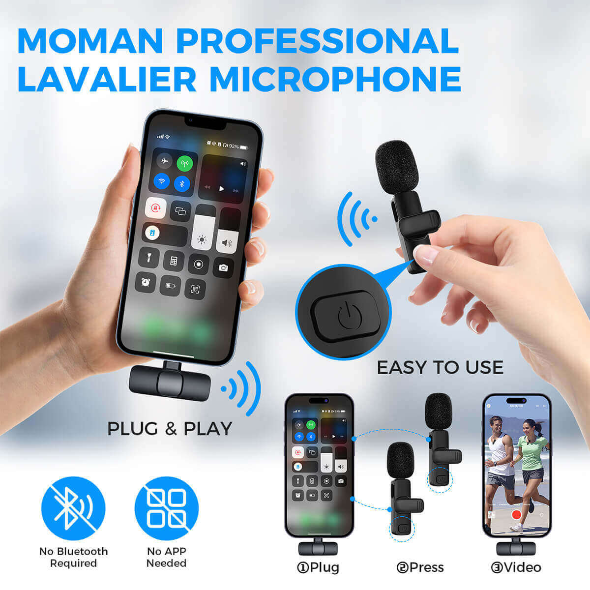 Moman CP1X Lavalier Microphone for Phone with Lightning or Type-C Plug - Image 5