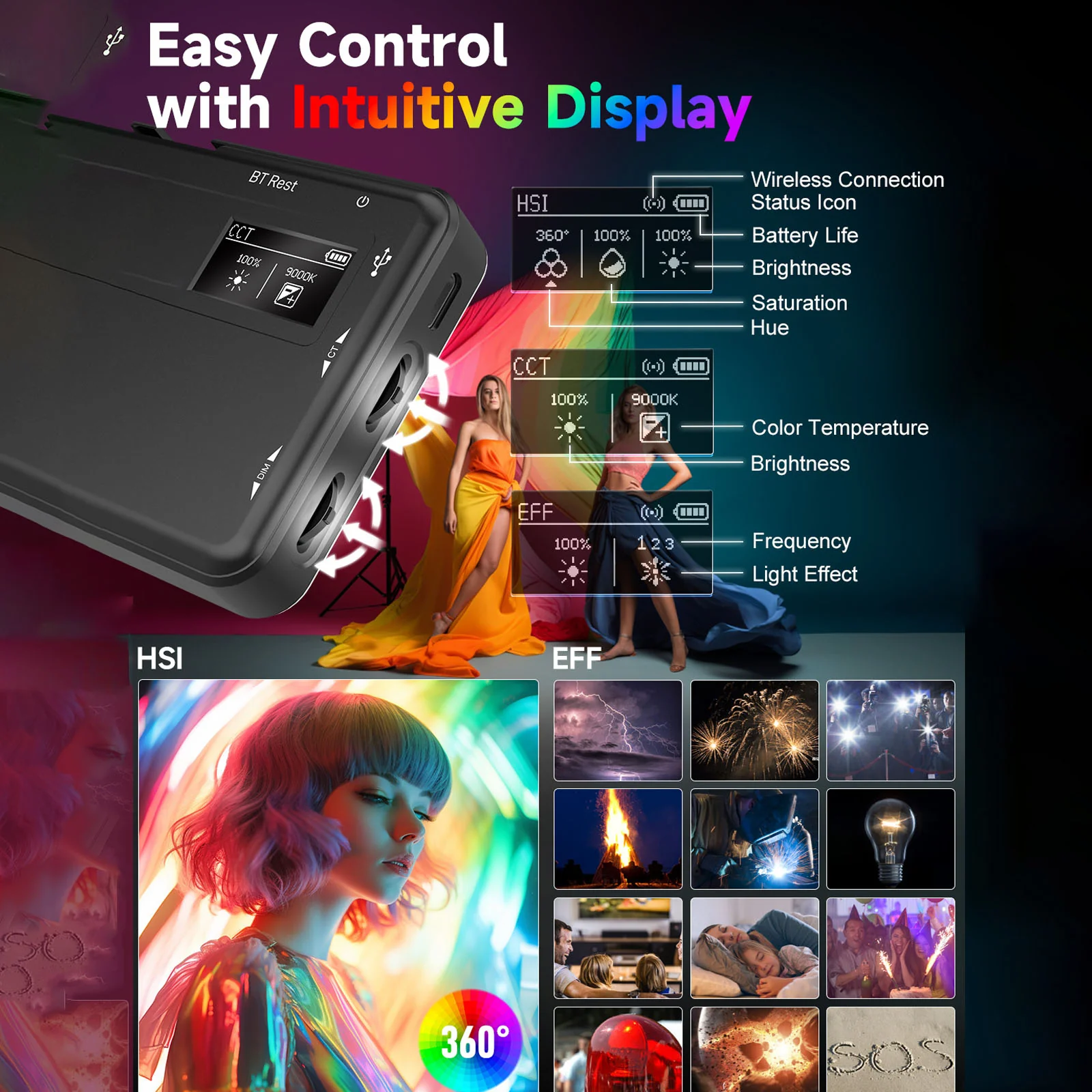 Moman PC8 LED Light for DSLR Camera with RGB Options, 2500K-9000K Portable for Photography, Live Streaming, and Recording - Image 6