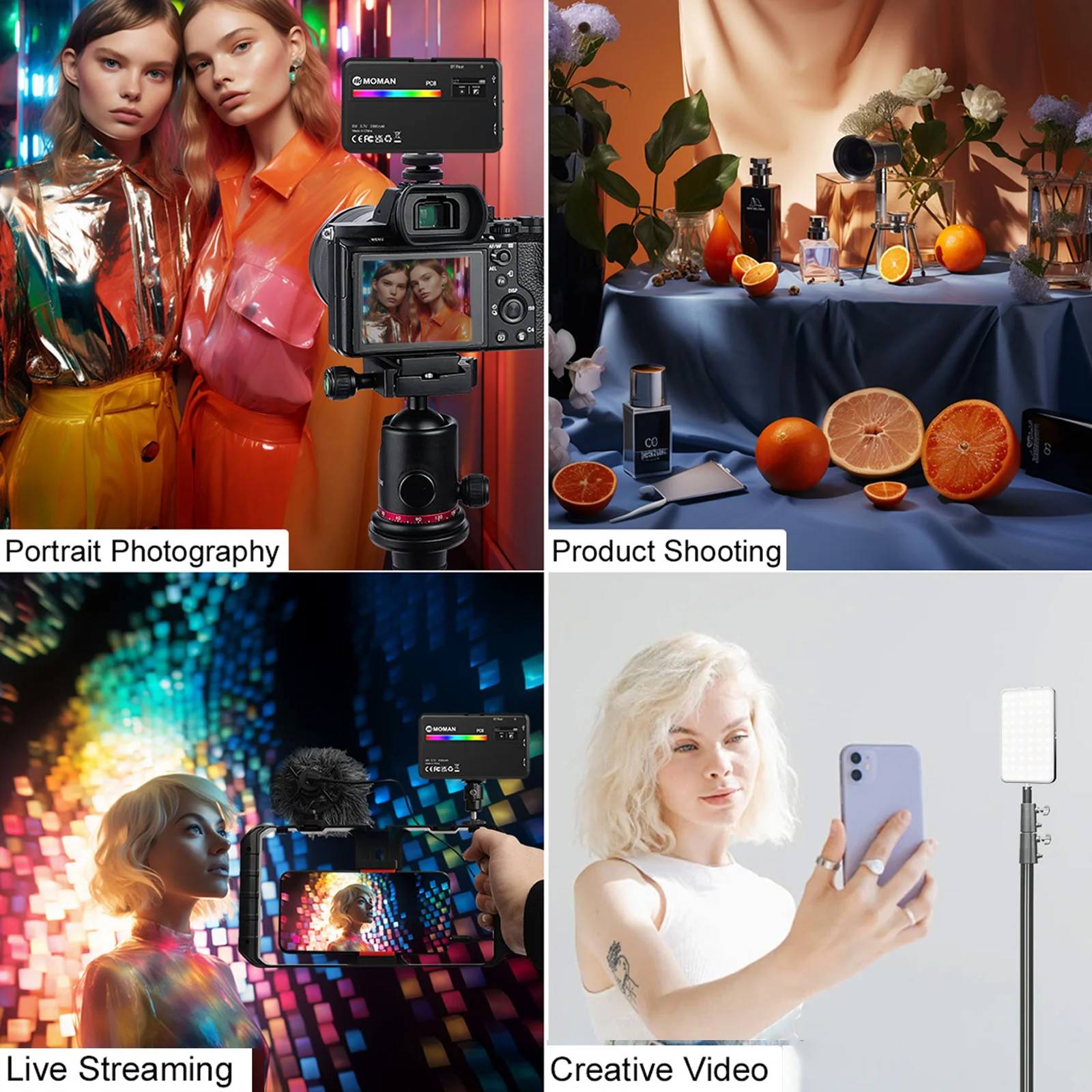 Moman PC8 LED Light for DSLR Camera with RGB Options, 2500K-9000K Portable for Photography, Live Streaming, and Recording - Image 7