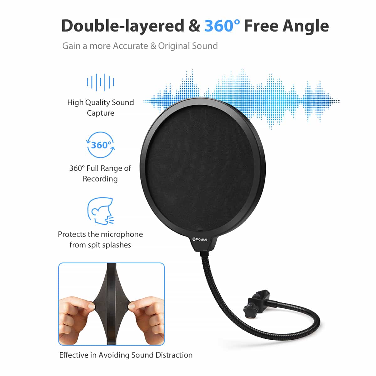 Moman SA33 Microphone Scissor Arm Stand with Pop Filter, Shock Mount, Clamp for Professional Recording - Image 4