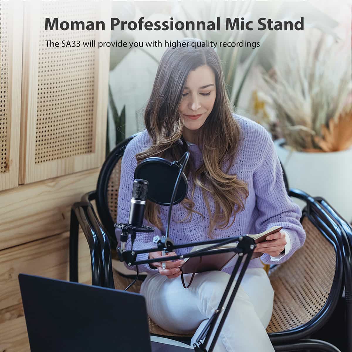 Moman SA33 Microphone Scissor Arm Stand with Pop Filter, Shock Mount, Clamp for Professional Recording - Image 5