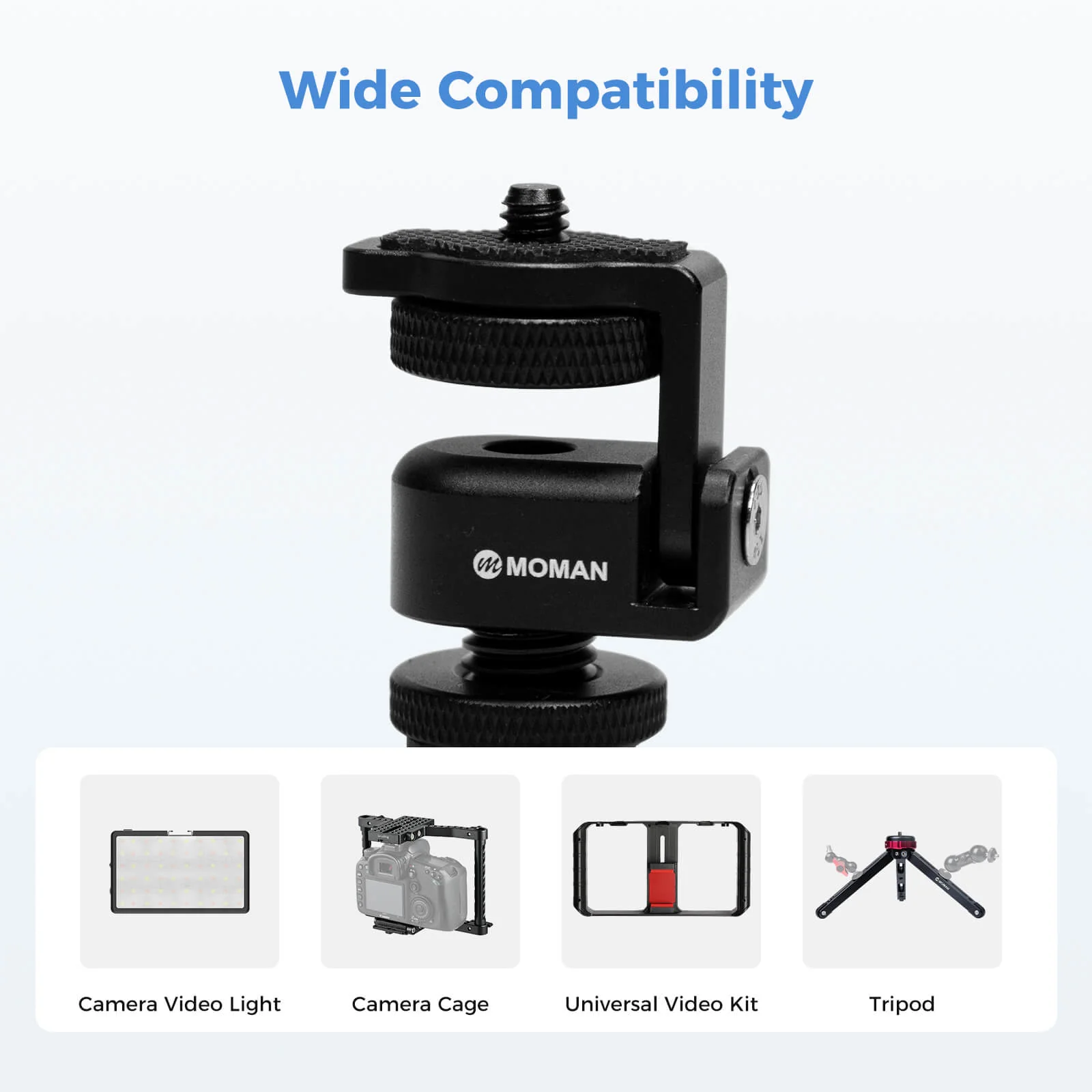 Moman BH02 Mini Tripod Ball Head, 1/4" Cold Shoe Mount for Panel light & Microphone & Monitor - Image 4