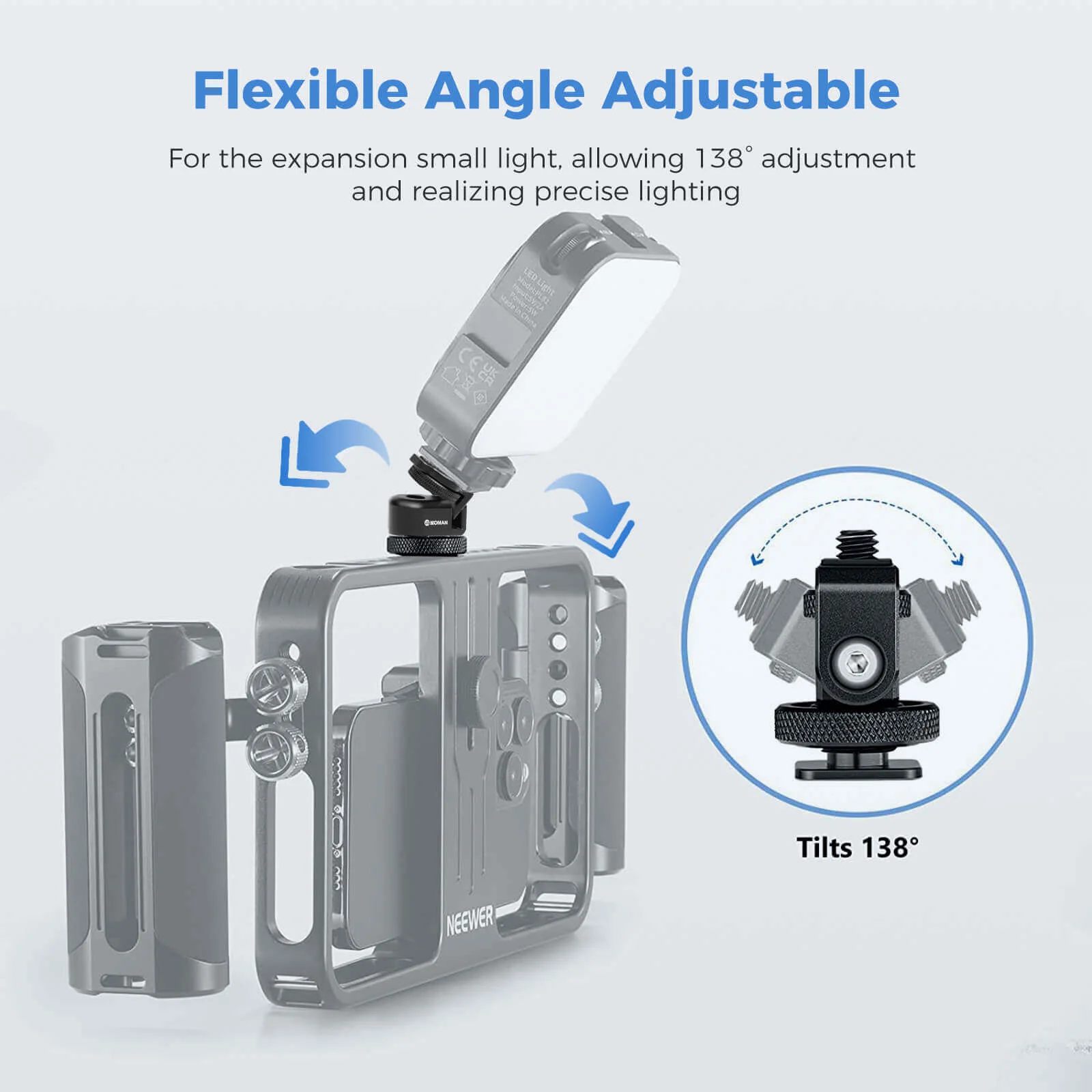 Moman BH02 Mini Tripod Ball Head, 1/4" Cold Shoe Mount for Panel light & Microphone & Monitor - Image 5