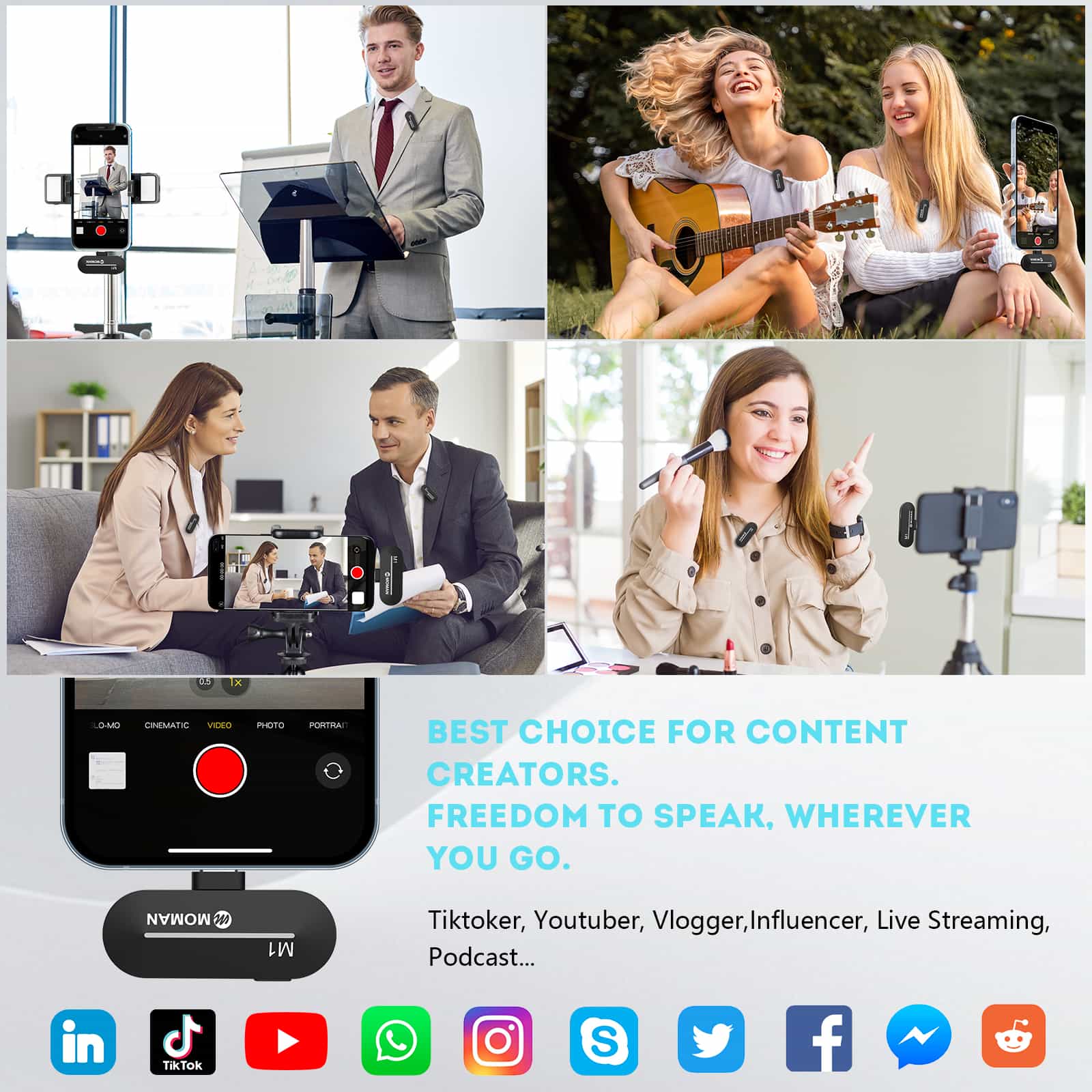 Moman M1 Mobile Wireless Microphone System, Plug-and-play Feature for Convenient Phone Recording - Image 4