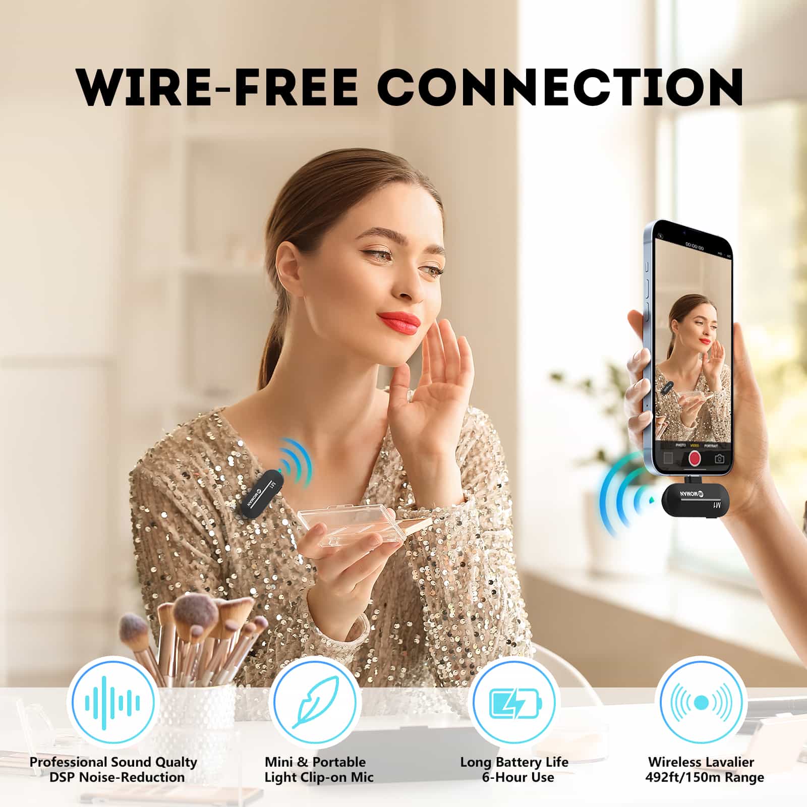 Moman M1 Mobile Wireless Microphone System, Plug-and-play Feature for Convenient Phone Recording - Image 6
