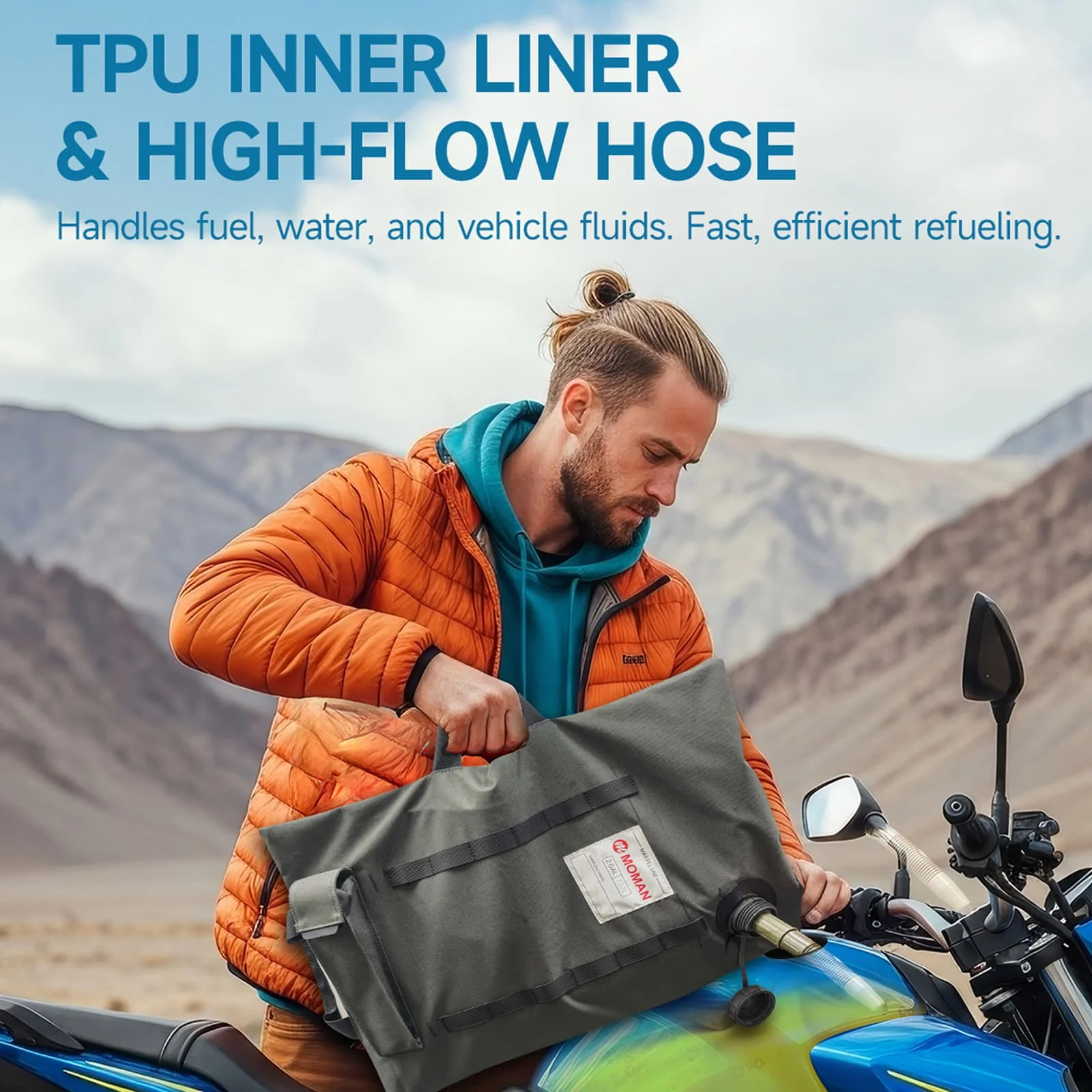 Moman Motorcycle Fuel Bag, 2-Gallon Foldable Utility Bladder, Leakproof Double-Layer Design for Safe Fuel & Fluid Storage and Transport - Image 6