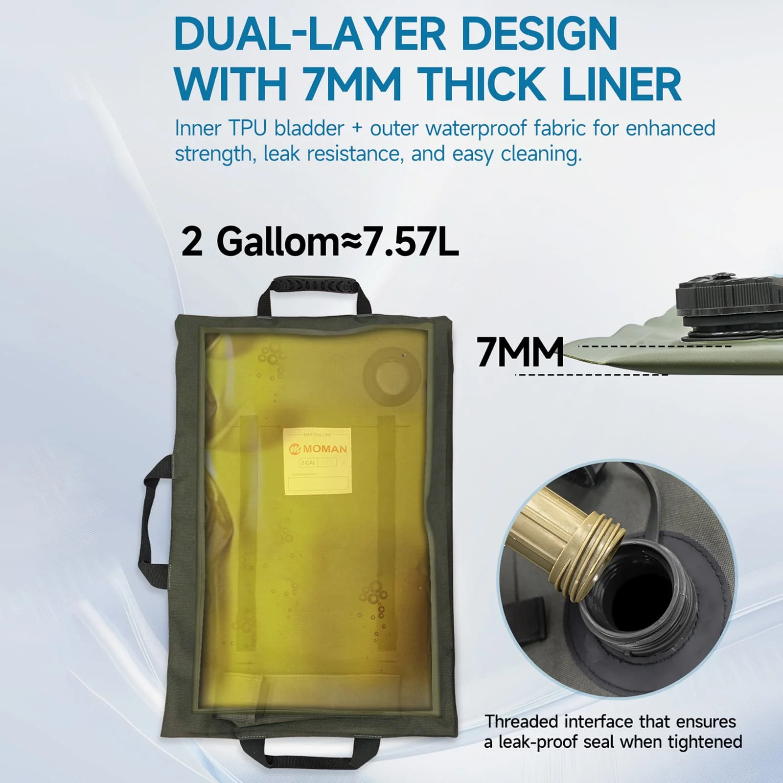 Moman Motorcycle Fuel Bag, 2-Gallon Foldable Utility Bladder, Leakproof Double-Layer Design for Safe Fuel & Fluid Storage and Transport - Image 7