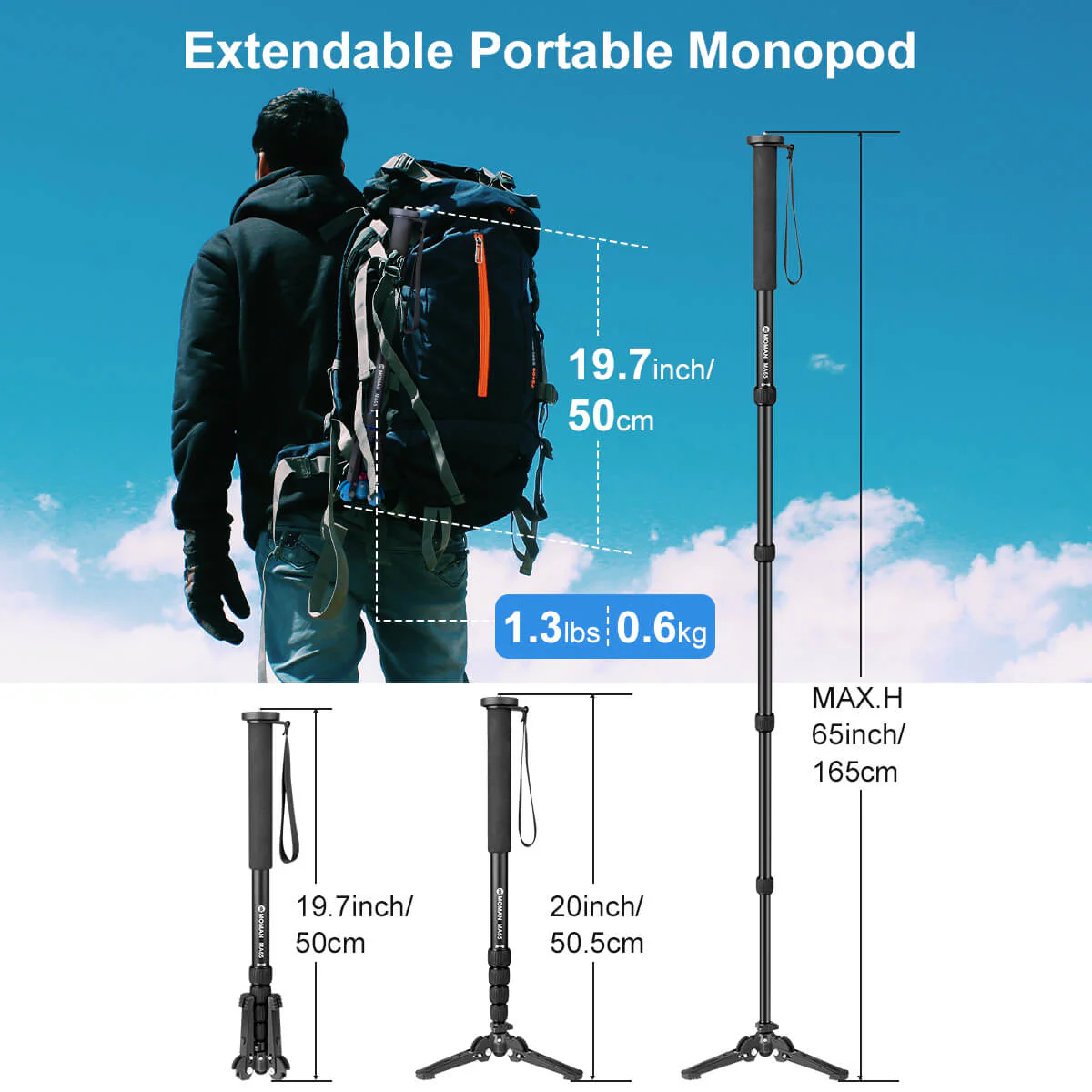 Moman MA65 Monopod Hiking Stick Aluminum Made - Image 4