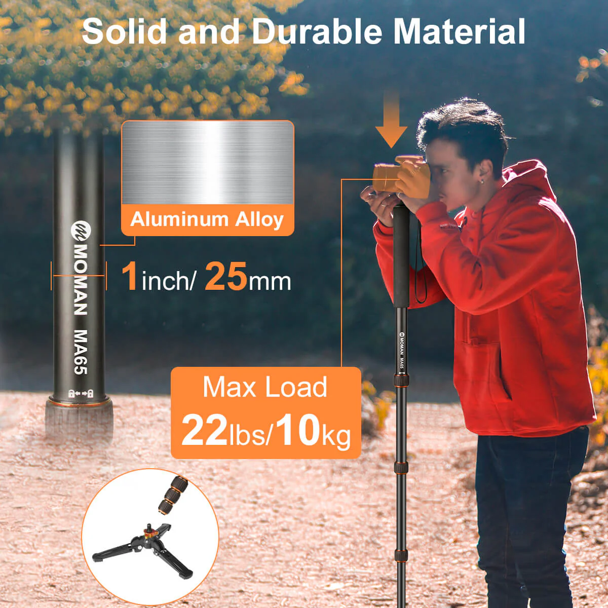Moman MA65 Monopod Hiking Stick Aluminum Made - Image 5
