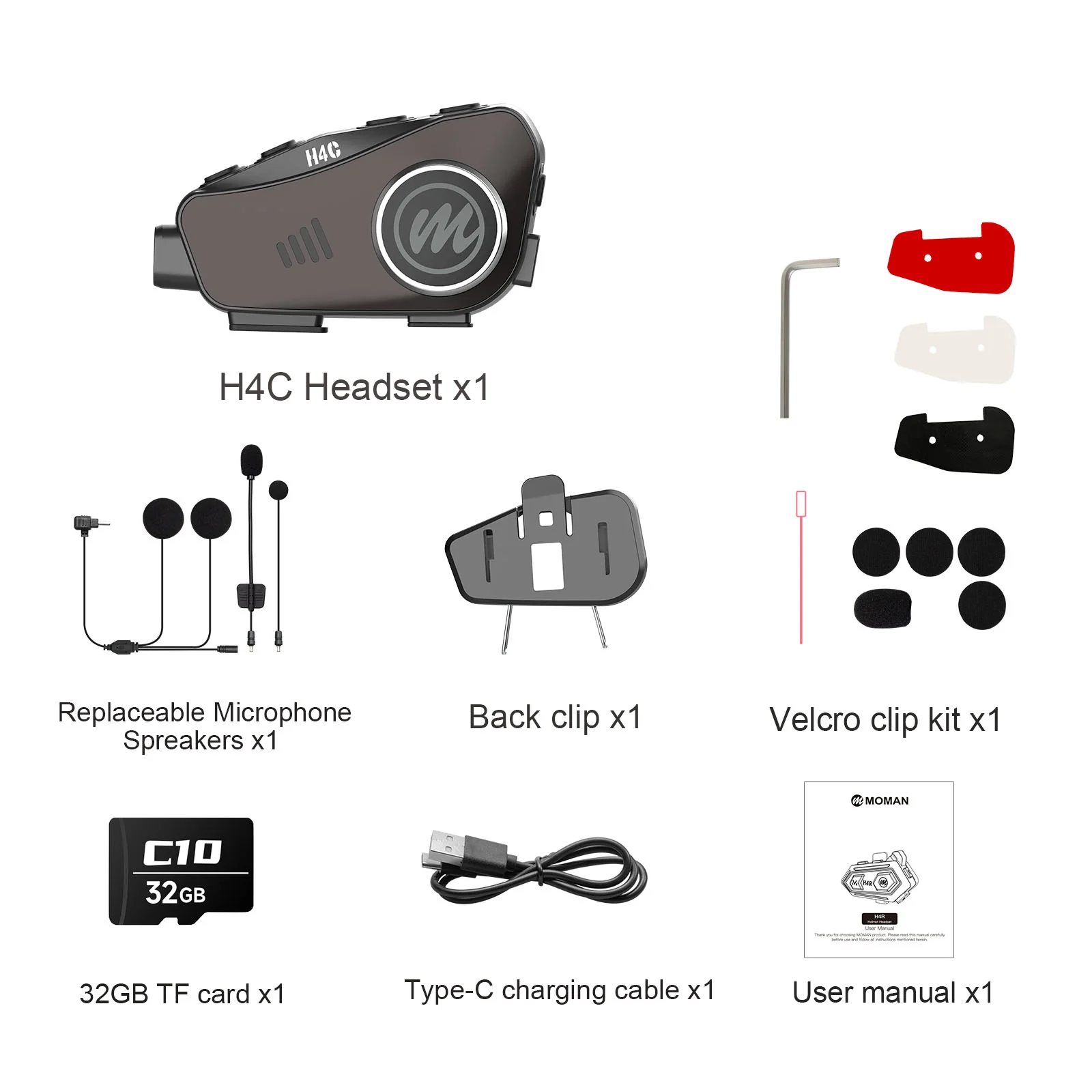 Moman H4C Motorcycle Bluetooth Headset with Camera, Built-in HD 1080P Camera (Single Person Use) - Image 10