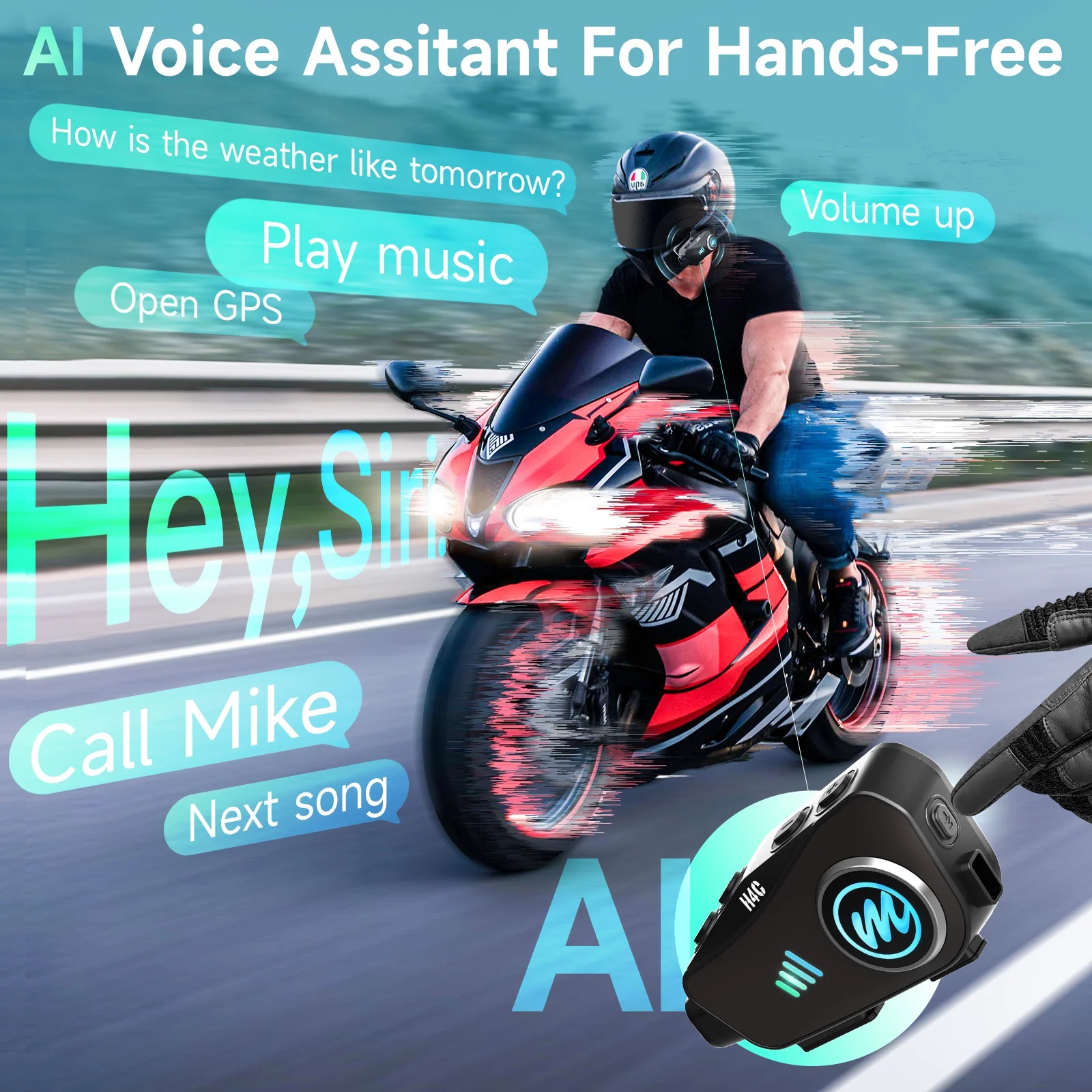 Moman H4C Motorcycle Bluetooth Headset with Camera, Built-in HD 1080P Camera (Single Person Use) - Image 7