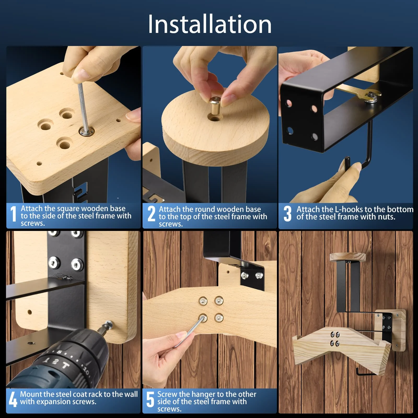 Moman HRW1 Motorcycle Helmet And Jacket Rack, Wall Mounted, Max. Load Capacity of 40kg, Wood and Metal Made, Vertical Storage - Image 6