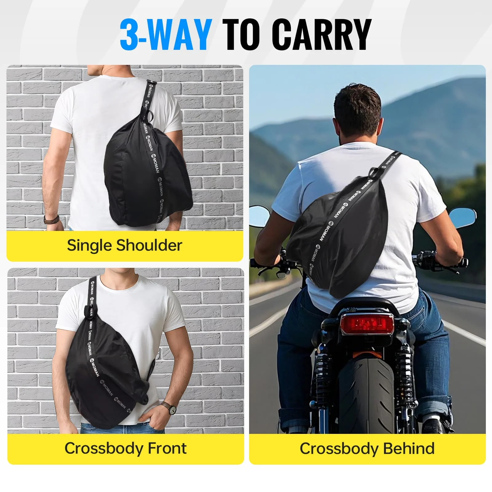 Moman B1 Motorcycle Helmet Sling Bag with 10L Capacity, Adjustable Strap, Top Handle, And Inner Mesh Pocket Featured - Image 5