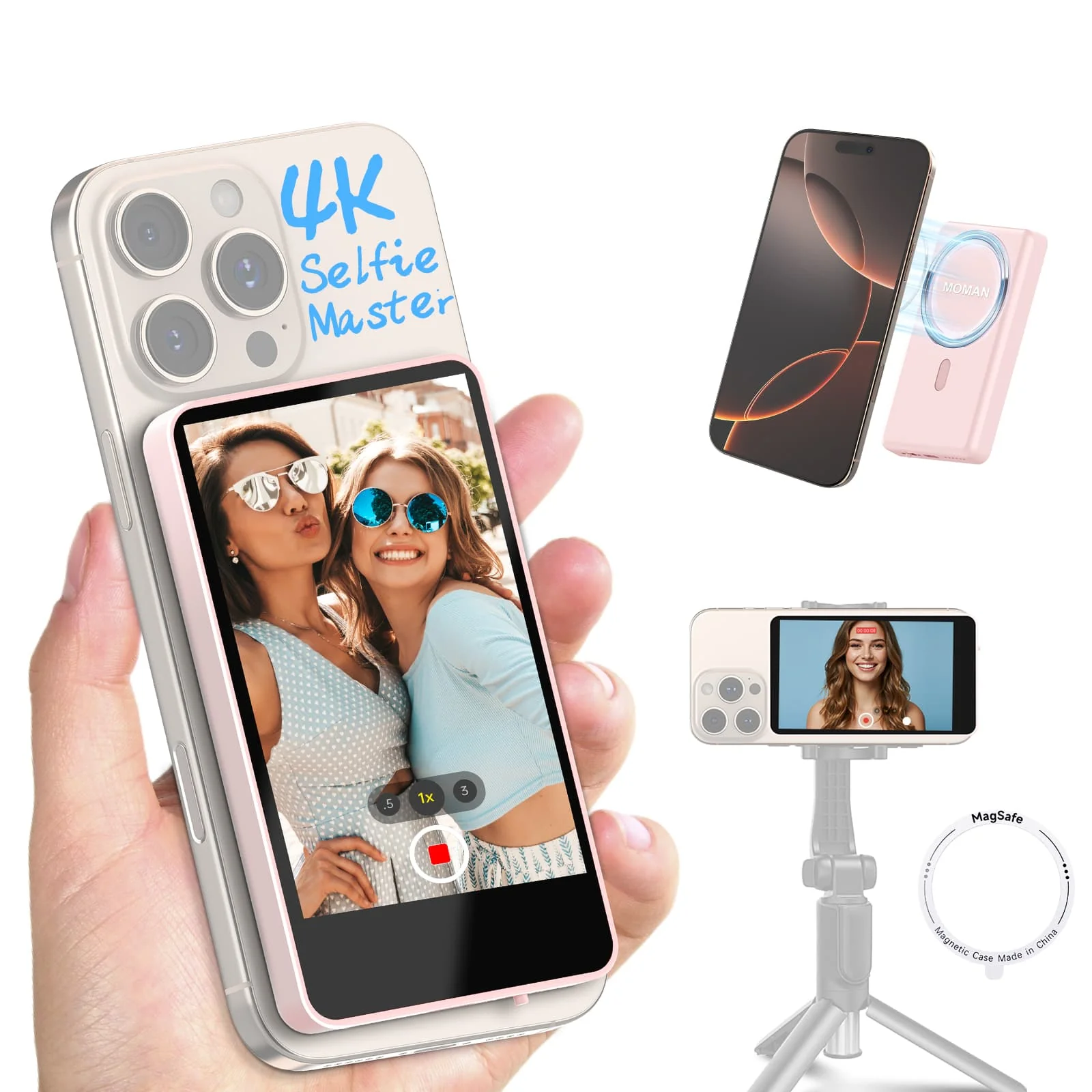 Moman XView M4 Phone Selfie Monitor Screen for iPhone and Android, 4-Inch Display, 5.8GHz P2P Transmission, 164ft Range, Magnetic Mount - Image 10