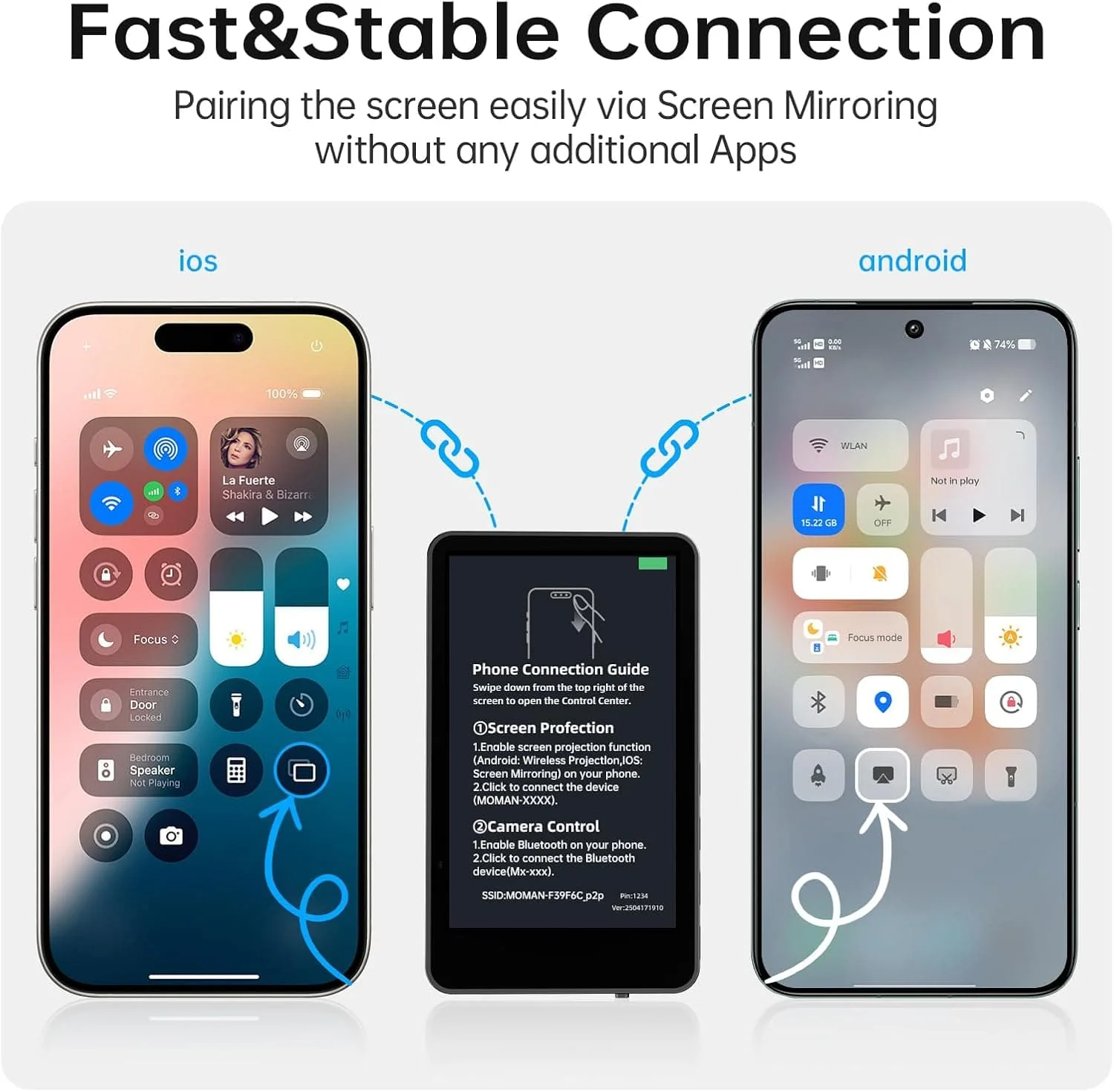 Moman XView M4 Phone Selfie Monitor Screen for iPhone and Android, 4-Inch Display, 5.8GHz P2P Transmission, 164ft Range, Magnetic Mount - Image 5