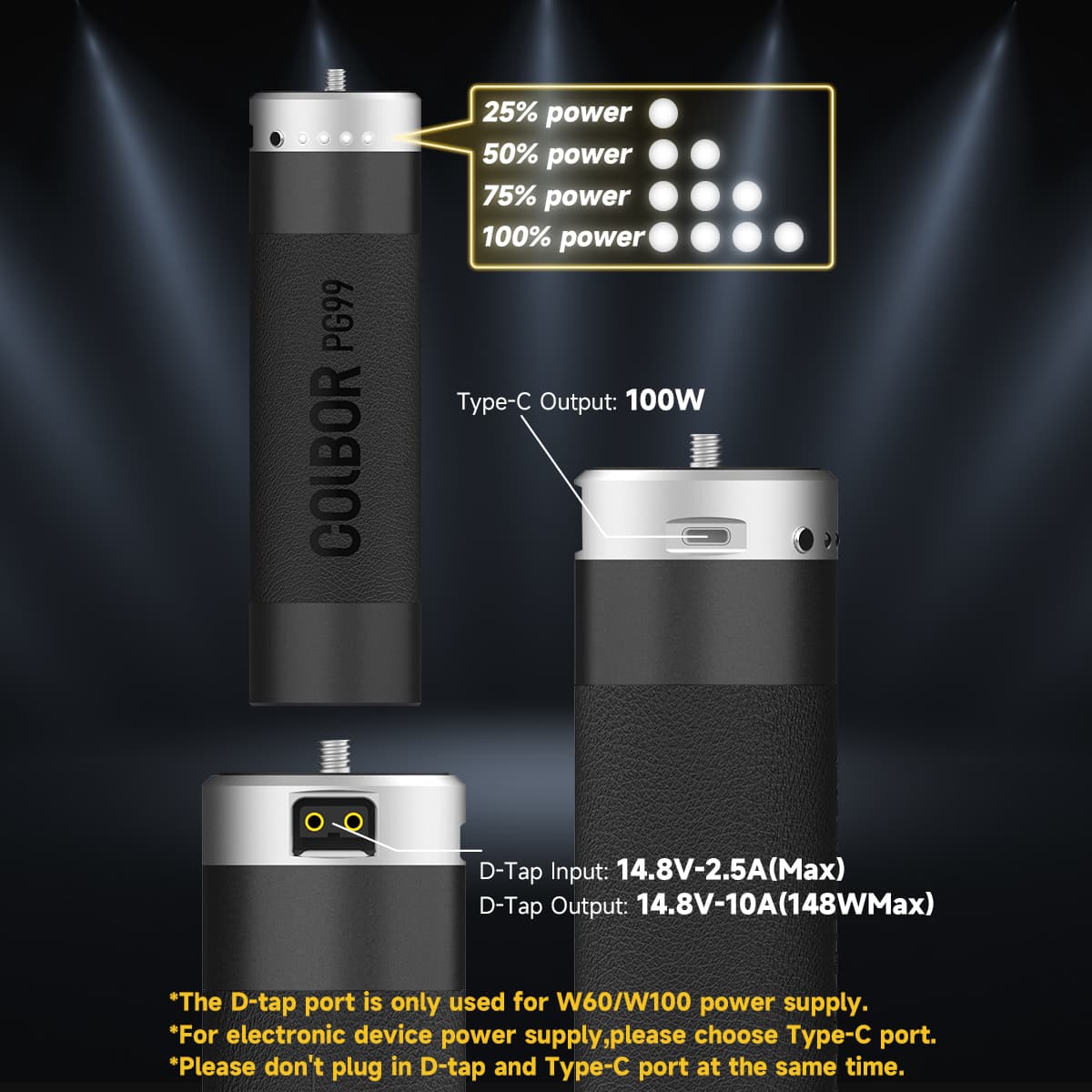 COLBOR PG99 Portable Battery for Lights, Power Grip with Type-C and D-tap Ports - Image 4