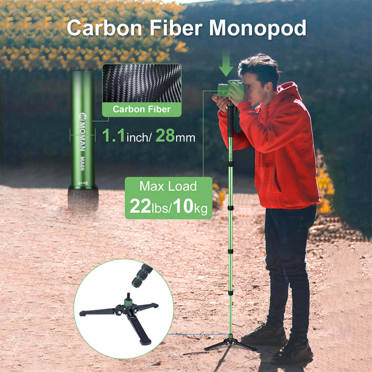 Moman MA66 Standing Monopod with a Removable Tripod Base - Image 3