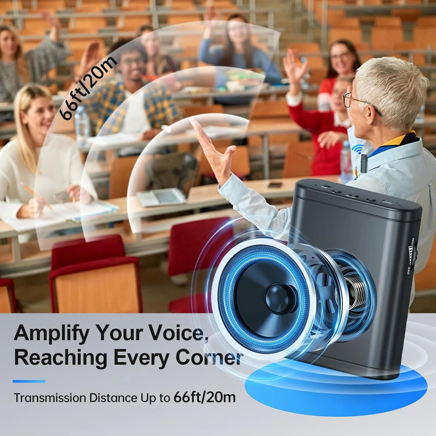 Moman S57 Voice Amplifier Wireless Microphone, No Whistling, Convenient Wear, One-knob Power on and Volume Control, USB and TF/SD Card Inputs Supported - Image 4