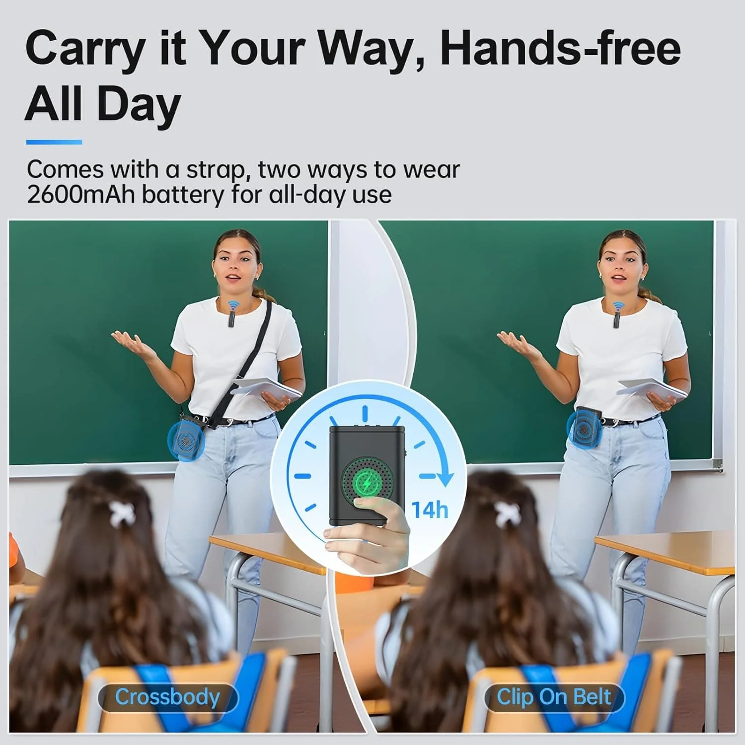 Moman S57 Voice Amplifier Wireless Microphone, No Whistling, Convenient Wear, One-knob Power on and Volume Control, USB and TF/SD Card Inputs Supported - Image 7