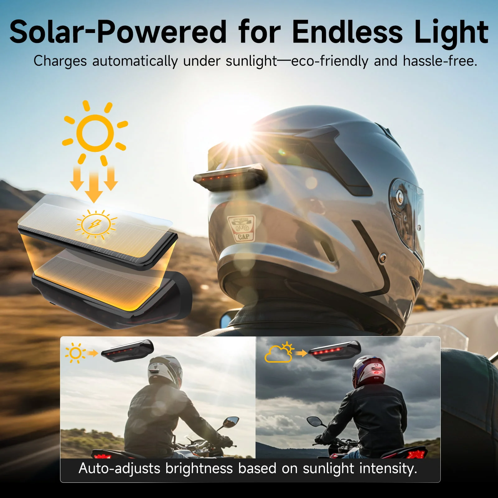 Moman HL1S Wireless Brake Light for Motorcycle, Auto Brake Detection, Solar & USB-C Charging, IPX4 Waterproof - Image 3