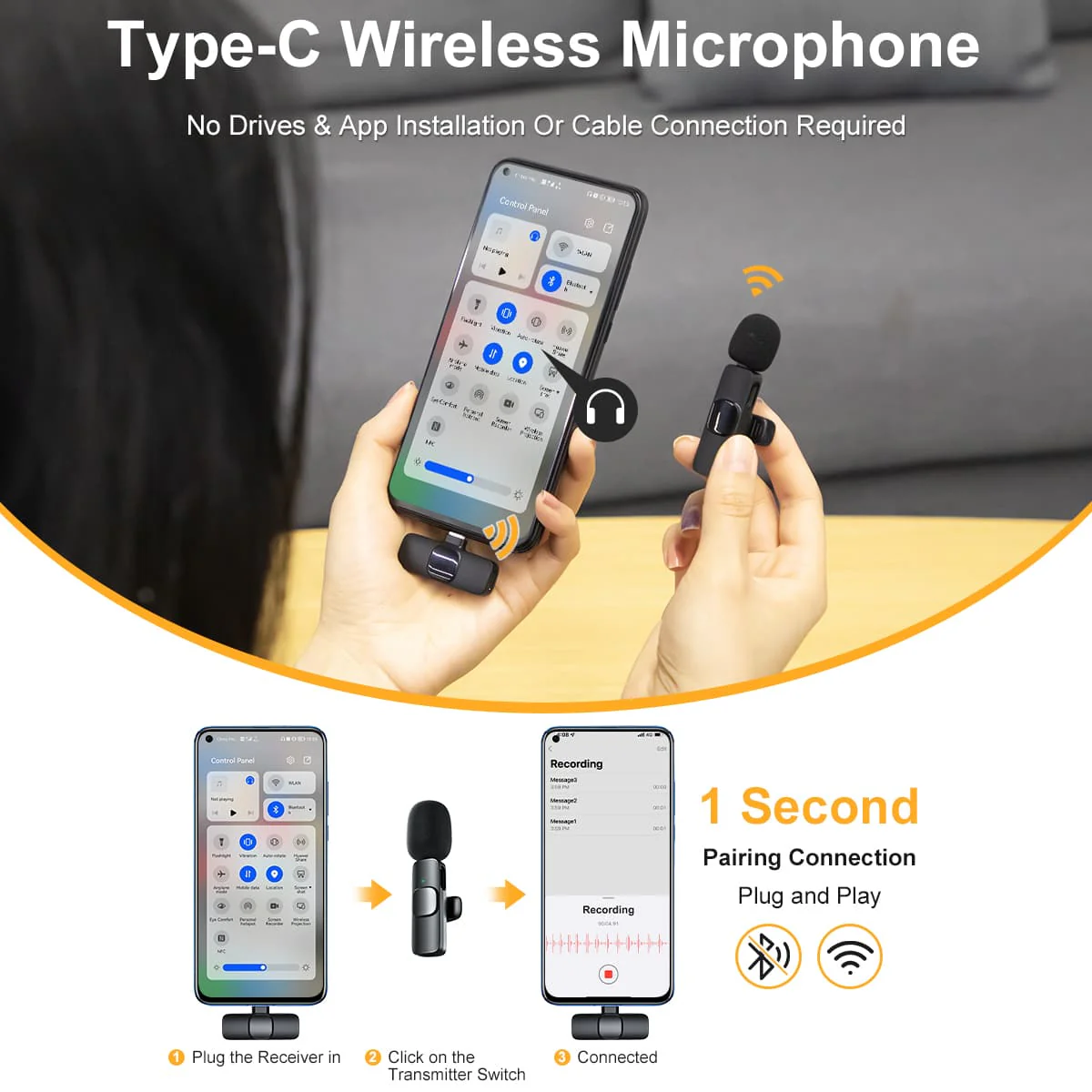 Moman CP1(C) Wireless Lapel Microphone for Android Phone - Image 4